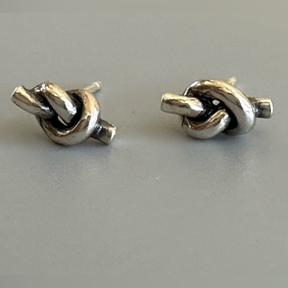 Sterling Silver Simple Stud Knot Earrings - Picture 4 of 6